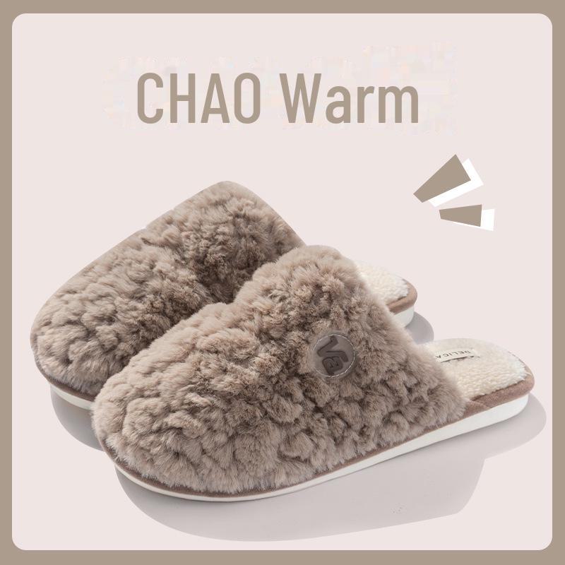 Cotton Non-Slip Slippers for Women and Men: Indoor, Warm, Furry, Suitable for Spring, Autumn, and Winter.