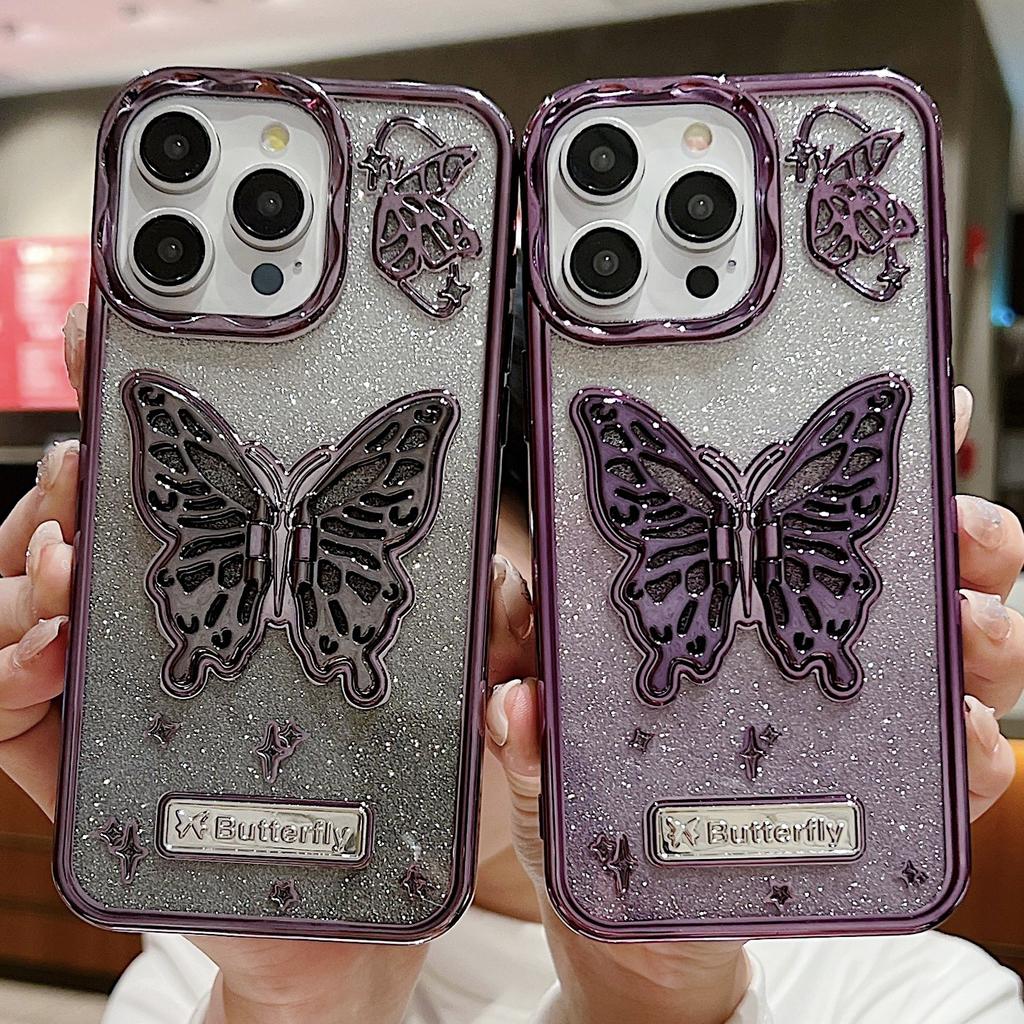 The Electroplated Three-dimensional Butterfly Stand Is Suitable for Apple 15Promax Phone Cases and IPhone14 with Gradient Glitter 13