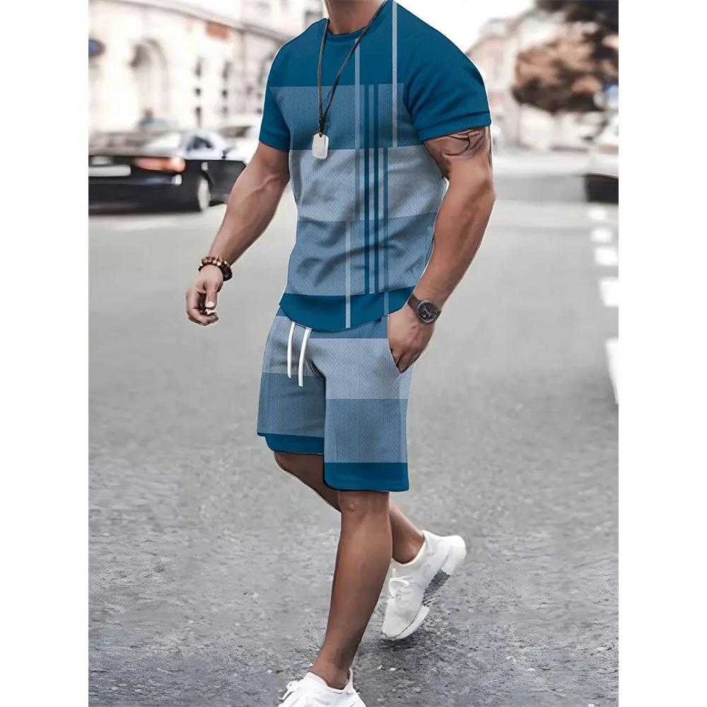 New Summer Men's Sports Short Sleeve T-Shirt Set, Two-Piece Outdoor Travel Shorts Training Outfit