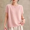 2026 Spring Women's Cashmere Wool Blend Rolled Collar Knit Half Sleeve Top