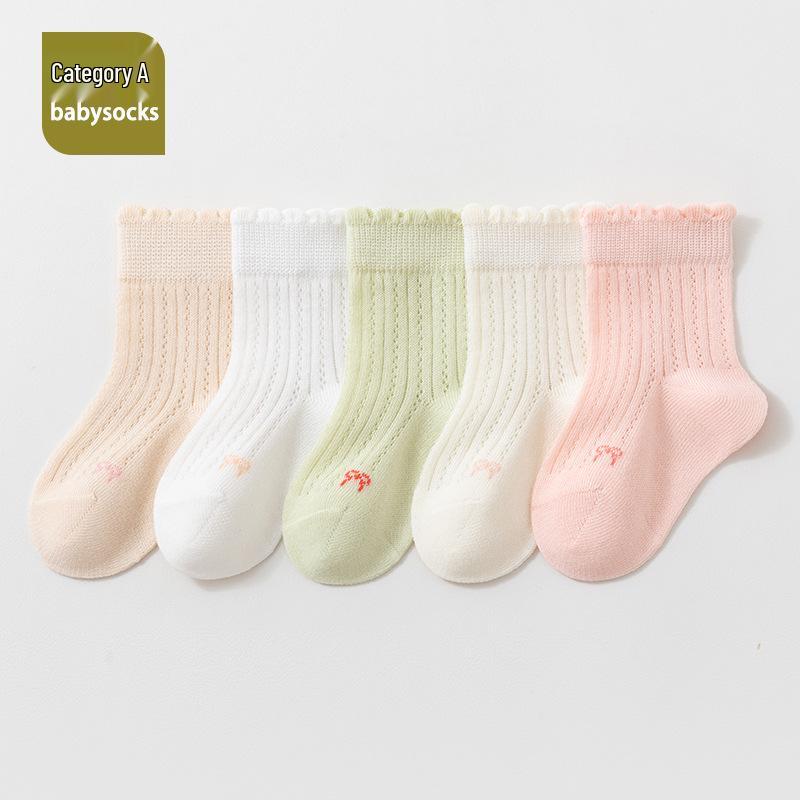 Summer Thin Cotton Baby Socks, Class A Newborn & Toddler Girls Cartoon Mesh with Loose Cuffs