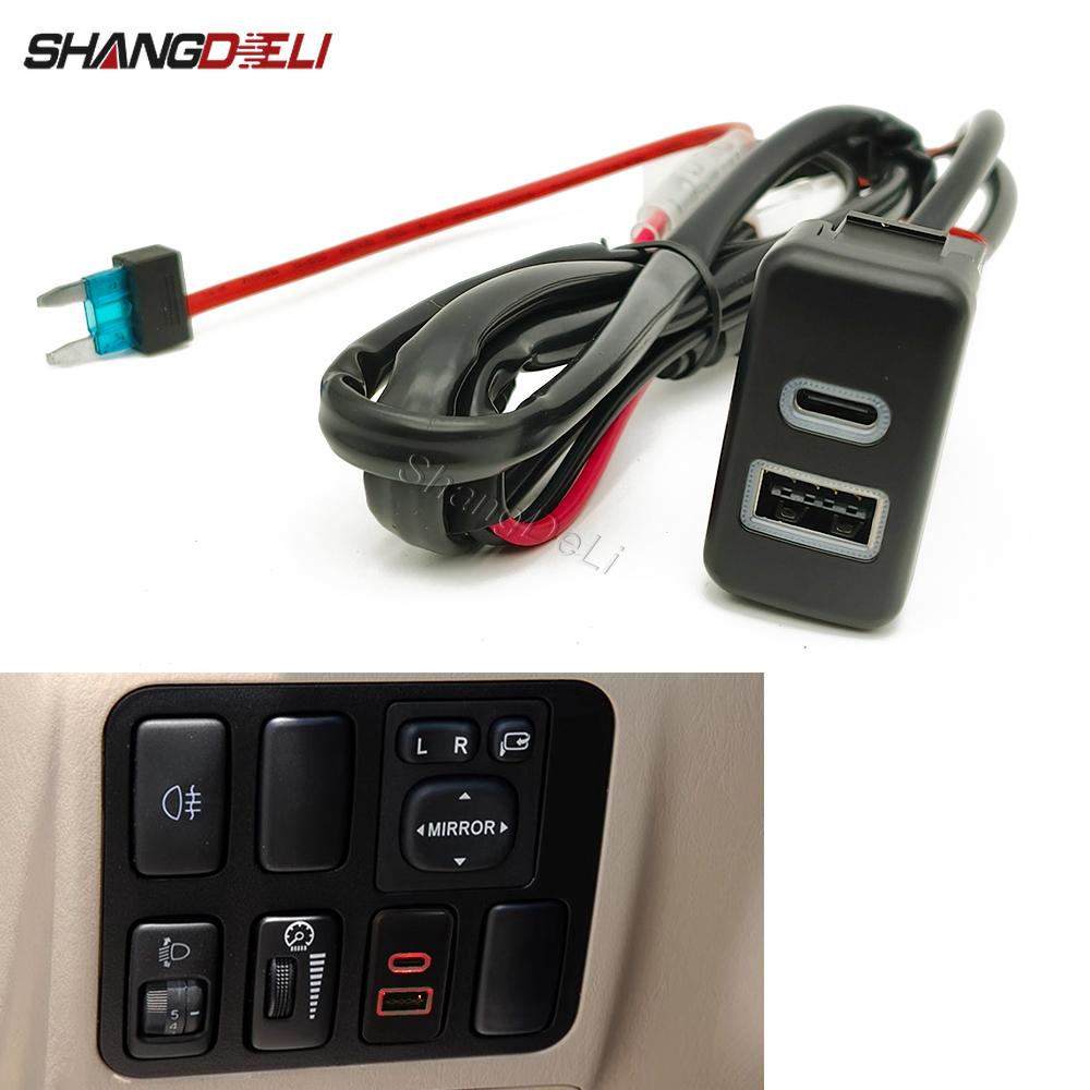 Car Charger Quick Charging Socket QC3.0 USB PD Phone Charge Adapter Socket for Toyota FJ Cruiser Prado LC120 Accessories