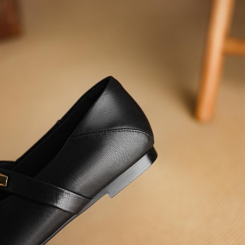 Fashion Women's new leather sheepskin round head metal accessory belt buckle soft and comfortable low heel retro Mary Jane single shoe