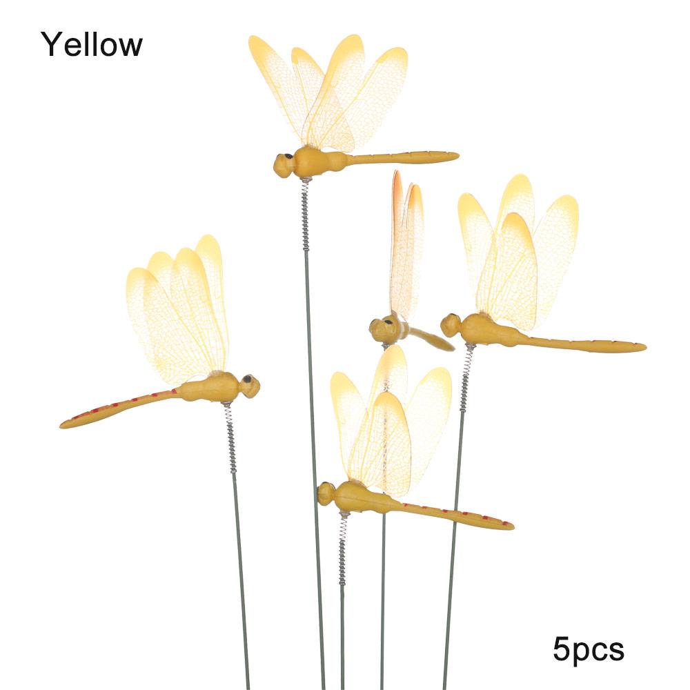 5PC New Creative Handicraft Yard Lawn Ornament 3D Simulation Butterfly Thin Stick Artificial Dragonfly With Stem Home Room Decor