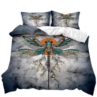 Juego de Funda Nórdica de Insectos Fondo Antiguo Vintage con Libélula Juego de Cama Funda de Almohada Tamaño Doble Queen King Poliéster Cubierta de Edredón