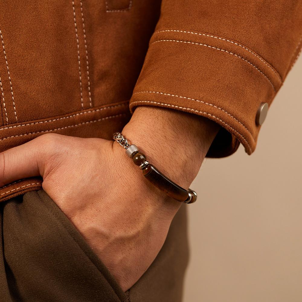 Luxury Charm Men's Bracelet Natural Stone Twist Chain Yellow Tiger Eye Stone Bead Bangle Vintage Men's Jewelry Wristband Gift