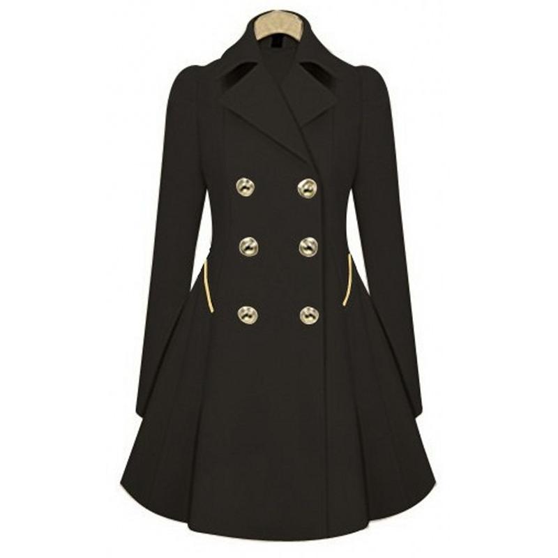 Женское однотонное пальто с двумя карманами на пуговицах, повседневное пальто с длинным рукавом и воротником, верхняя одежда, зимняя модная женская праздничная одежда, повседневная одежда, куртки XXXL чёрный