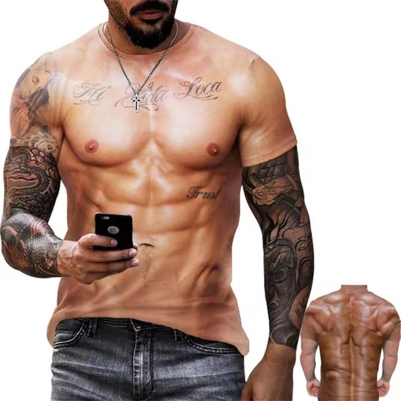 Summer  Muscle Men's 3D Printed Muscle Printed T-shirt Cool Fitness Sports Short Sleeve Casual Comfortable T-shirt