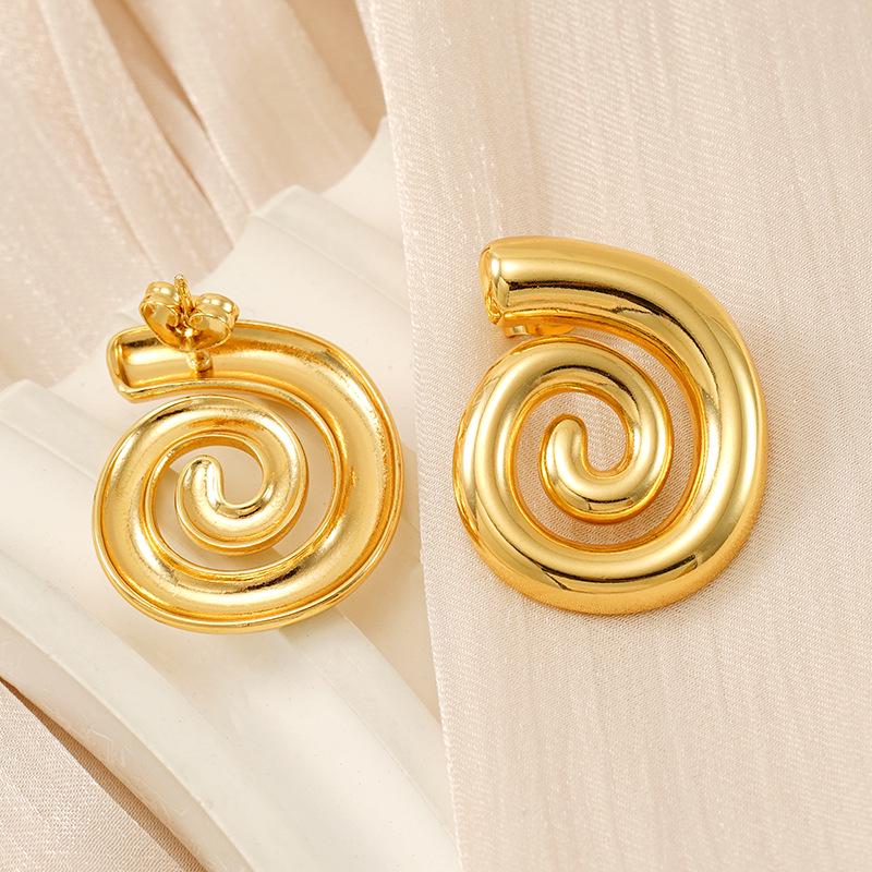 Minimalist Metal Spiral Earrings: Unique European & American Design, Women's Niche Style, Advanced Temperament Ear Studs.