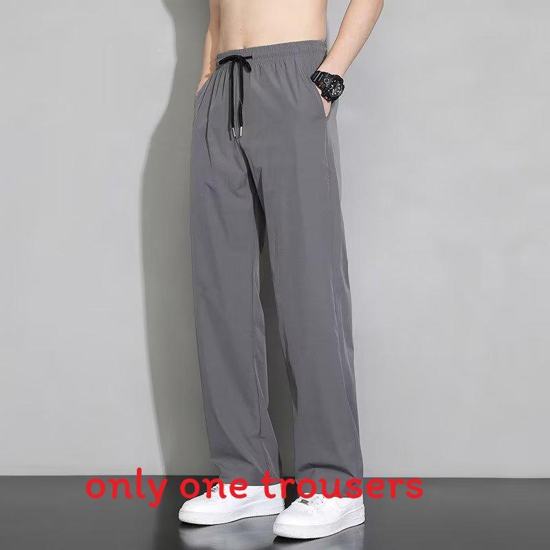 Men Summer Ice Silk Casual Pants With Drawstring Closure For Daily Wear
