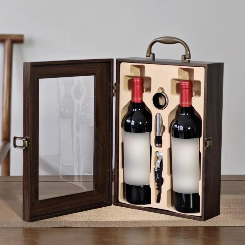 Lacquered Wooden Box Red Wine Packaging General Gift Box High-Grade Wine Bag Single and Double for Friends Partys