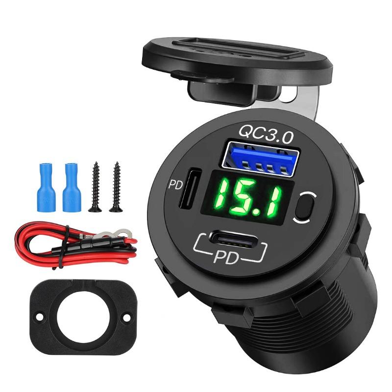 

Автомобильное зарядное устройство USB 12 В/24 В, двойная быстрая зарядка QC3.0, розетка PD Type C со светодиодным вольтметром, розетка для переключения, для автомобиля, мотоцикла, морского автофургона зелёный