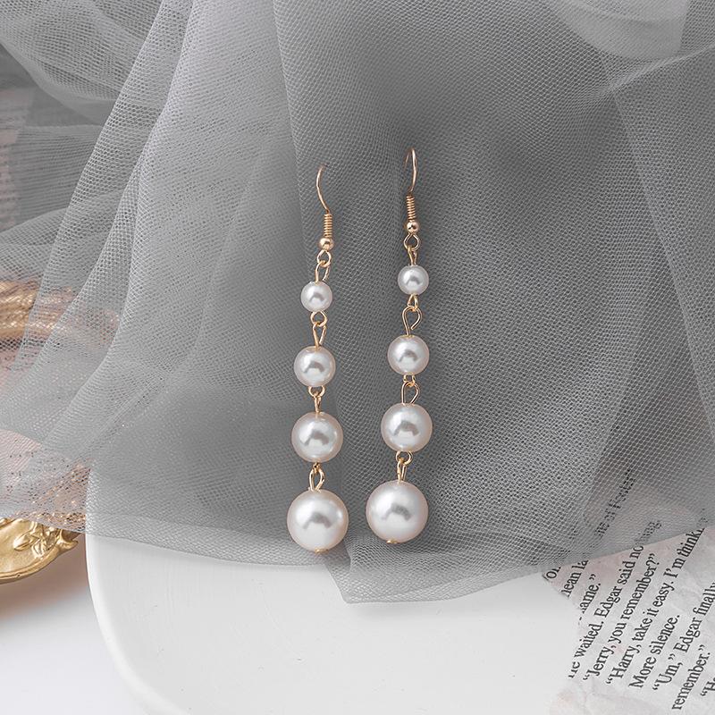 Dongdaemun New Internet Celebrity Pearl Long Fringed Earrings Ins Round Commuter Size Pearl Earrings