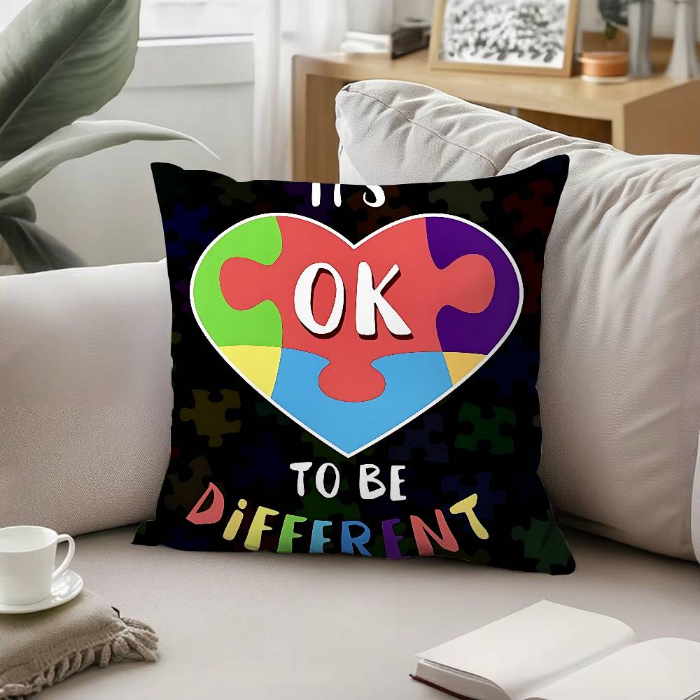 Autism Acceptanc Creative Slogan Pillow Case Cushion Cover Soft Throw Pillow Case For Car Sofa Pillowcase Polyester With Zipper