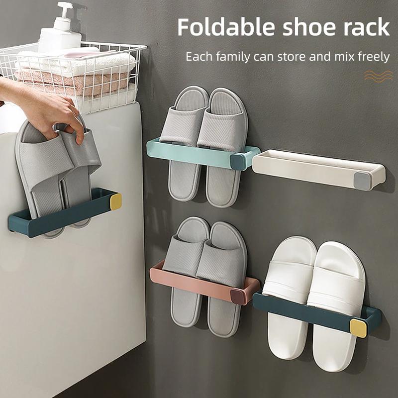 4pcs Wall Mounted Shoes Rack Space Saving Slippers Storage Holder Folding Bathroom Towel Rack Bathroom Accessories