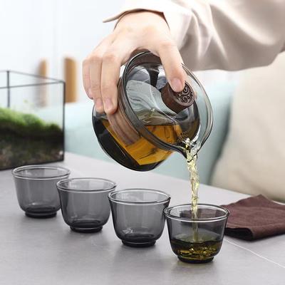 Hitzebeständiges Glas Tee-Set Chinesische Kung Fu Teeschale Gaiwan Deckel mit Filter Handgriff Kanne Verbrühschutz Teetassen Reise-Teezubehör