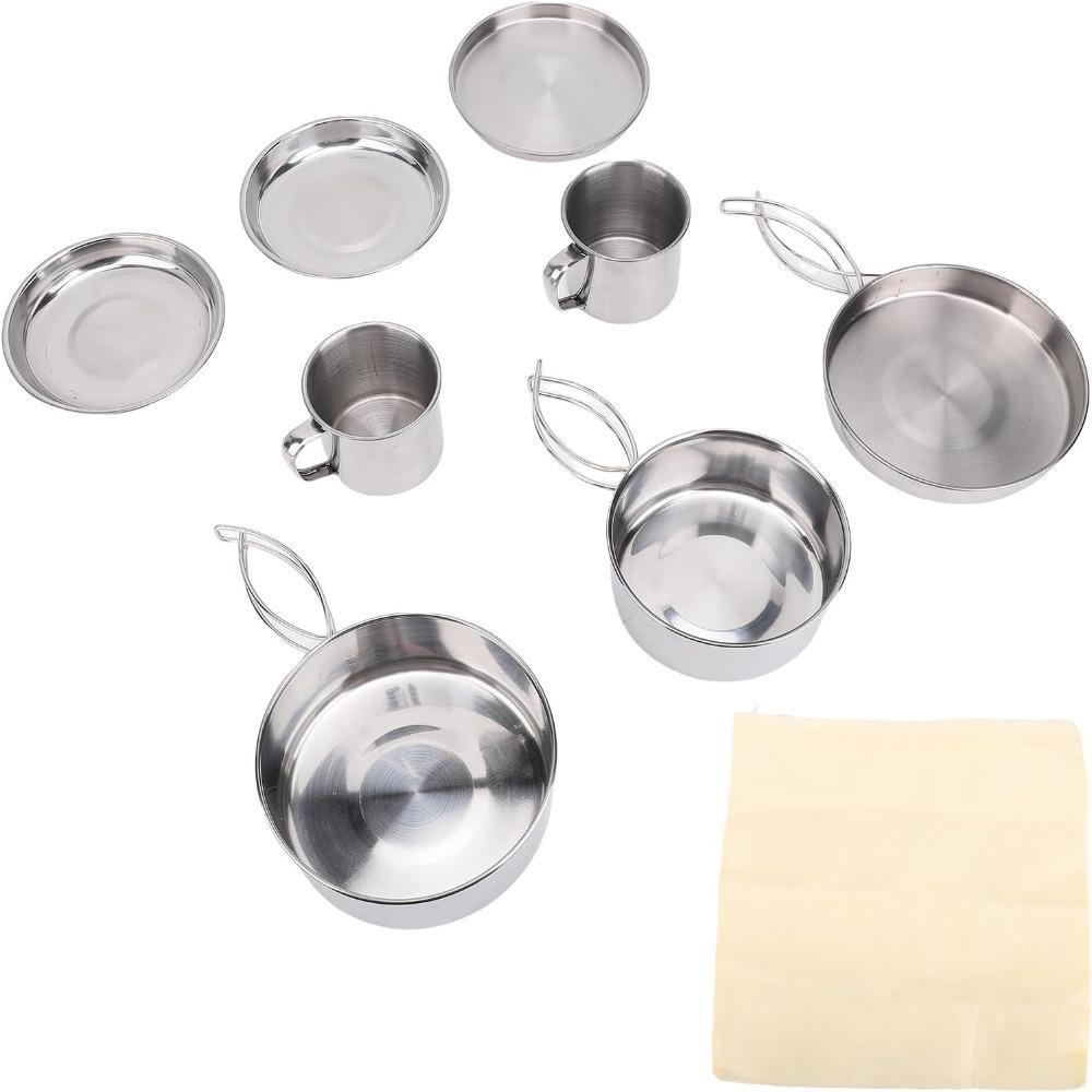 8 Pcs Stackable Cookware Set Stainless Steel Backpacking Cooking Pot Camping Mess Kit Outdoor