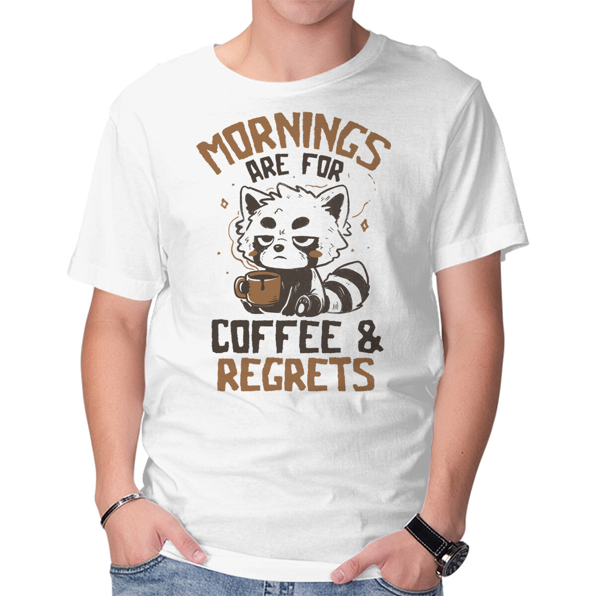 Unisex Crew Neck T-Shirt Coffee And Regrets Graphic Short Sleeve Casual Tee S