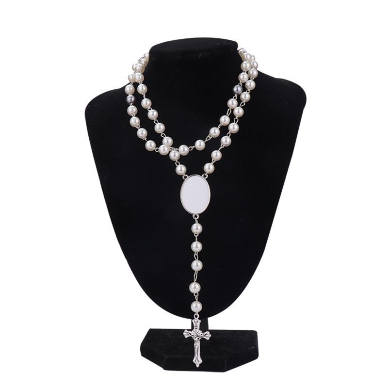 Trendy for Cross Pendant Sublimation Necklace Rosary Beads Necklace Catholicism Prayer Religious Jewellery for Family El