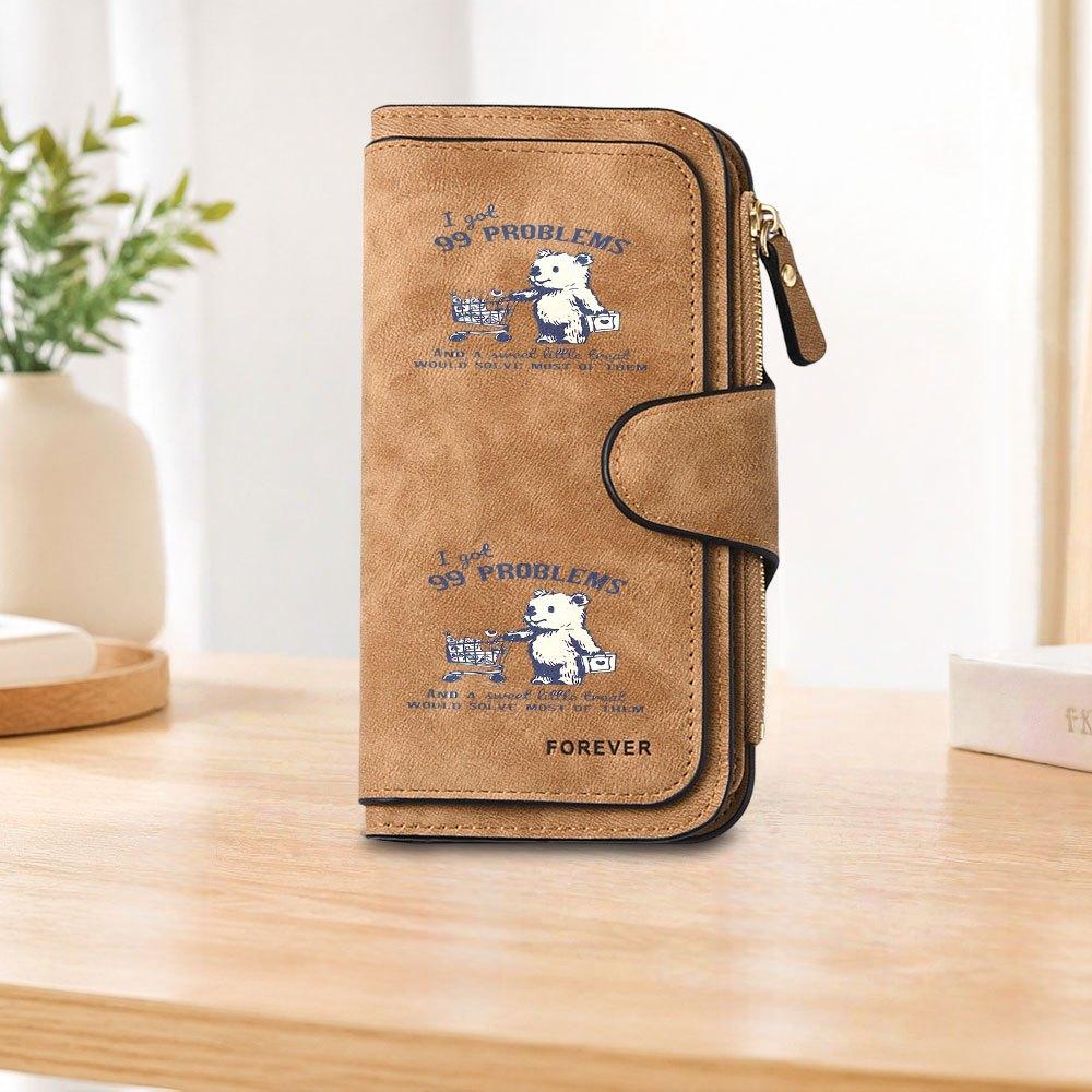 Shopping Bear Print Long Zipper Wallet, Large-capacity Card Holder, Unisex Clutch Bag, Stylish Zippered Coin Purse, Suitable for Daily Use, a Great