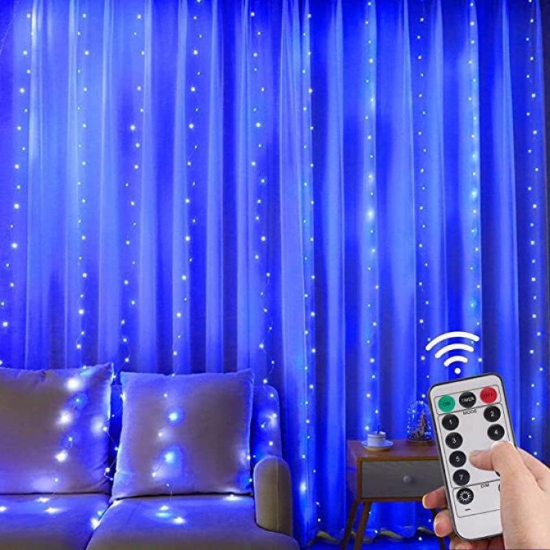 LED Copper Wire Curtain Lights with Remote Control - Christmas Decoration Star Fairy String Lights