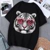 Cool Tiger Print T-shirt Trendy Short-Sleeve Black Casual Crew Neck Top Stylish and Versatile Tee for Women Men Animal Lovers