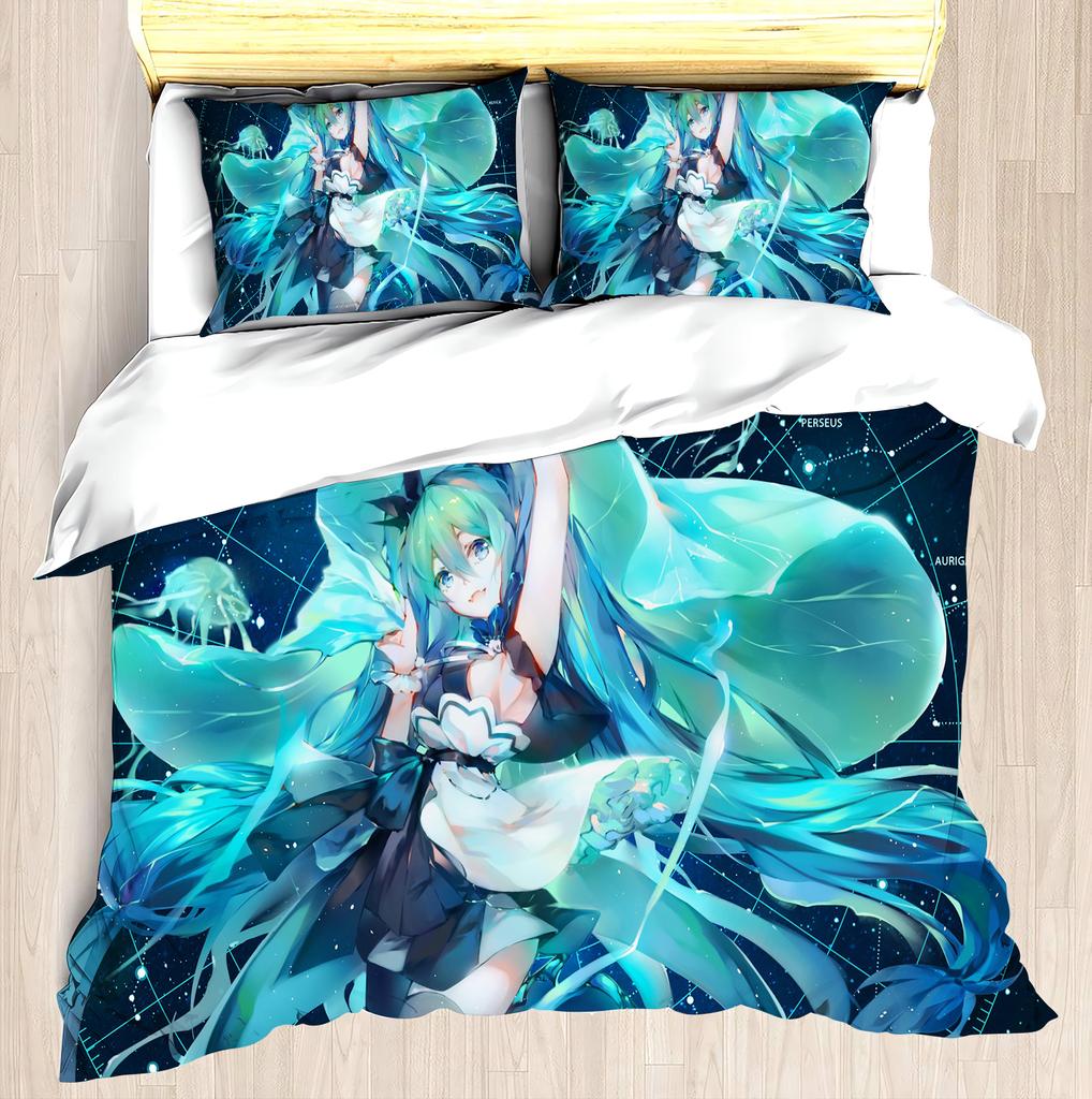 Hatsune Miku Anime Duvet Cover Set Comforte Printed Cartoon Twin Size Bedding Sets Christmas Gifts 3-piece