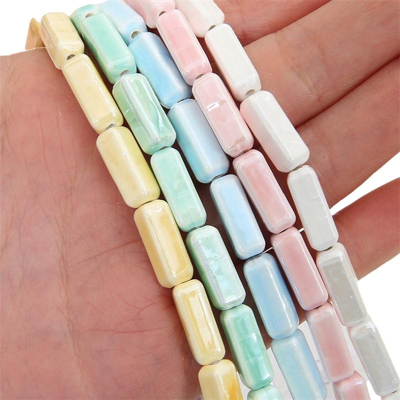 [6x15mm] 5pcs/Bag Cuboid Beads Colored Ceramic Beads Charm Loose Spacer Beads for Earring Bracelet Necklace DIY Jewelry Making Accessories