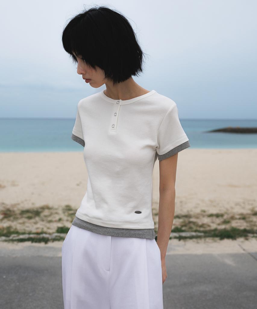 DEHEVE Layered Eyelet T-Shirt [Ivory]