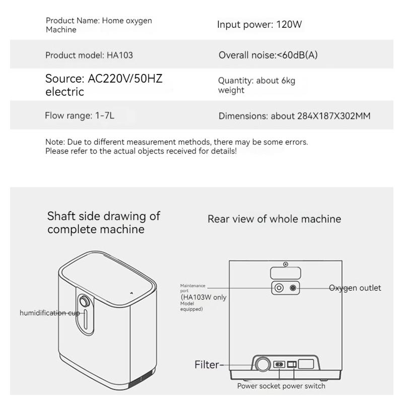 Household Oxygen Concentrator 1-7L Adjustable Oxygen Absorbor with Atomization