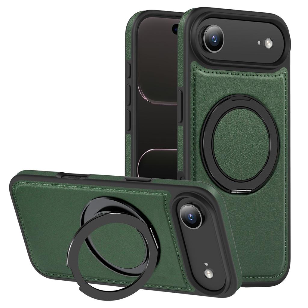 For iPhone Air Case with Ring Kickstand Compatible with MagSafe PU Leather Back Cover