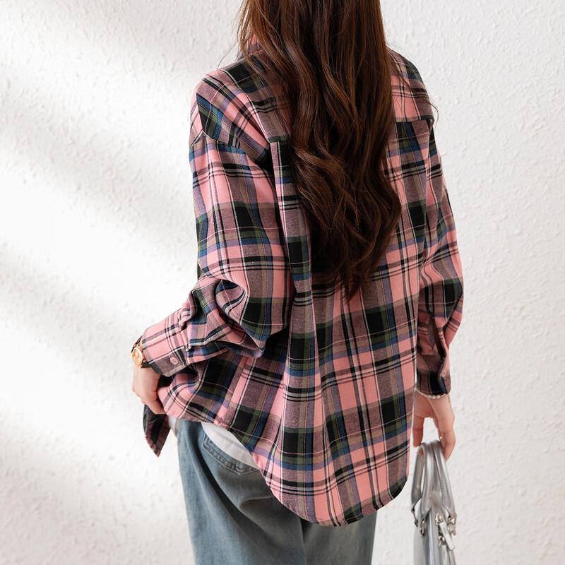 TonLion Women's Autumn Casual Plaid Shirt