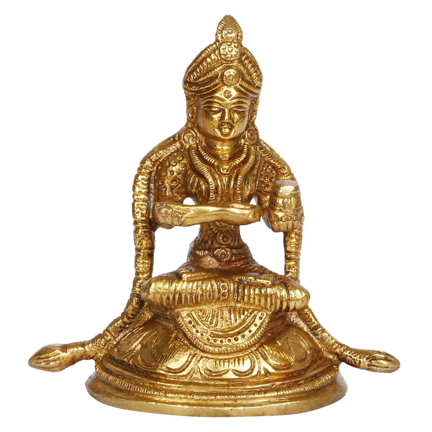 Pure Brass Annapurna Devi Idol, Goddess Of Food Annapurna Devi Murti - 4 Inch