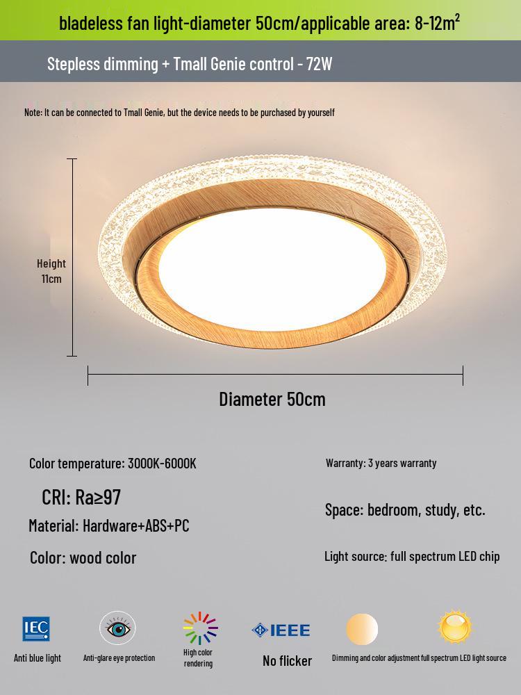 Modern Minimalist Solid Wood Leafless Fan Light - Silent Integrated Ceiling Light for Bedroom and Restaurant