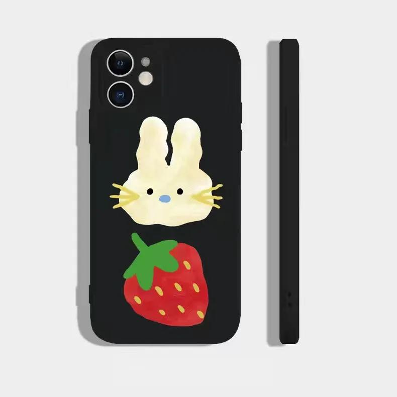 Cartoon Rabbit Bear Couple Phone Case For IPhone 13 12 11 14 15 Pro XS MAX 7 8 Plus Mini X XR SE20 Strawberries Animals Covers