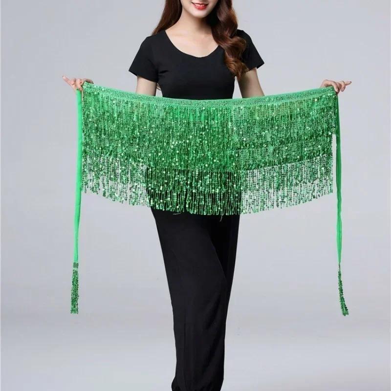 Belly Dance Waist Chain New Glitter Layer Tassel Waist Cover Indian Dance Performance Practice Strap Hip Scarf Skirt Waist Scarf