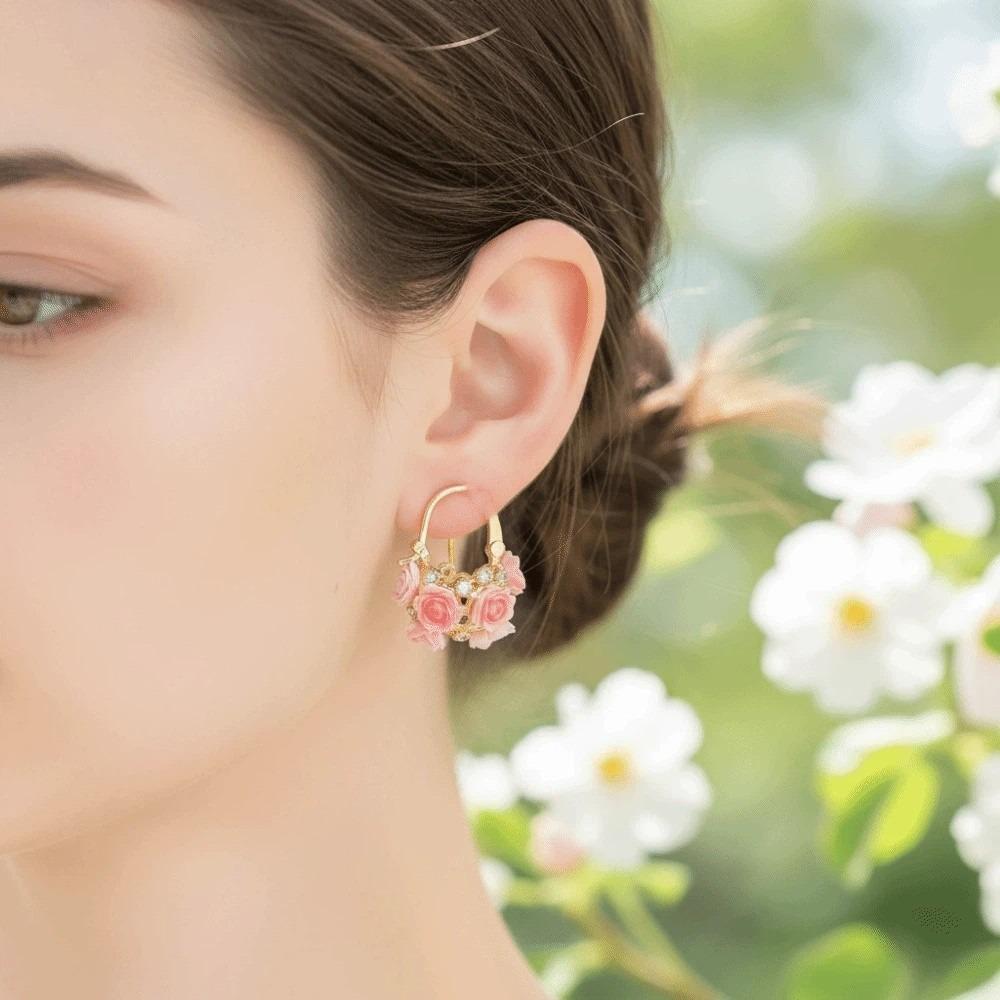 1 pair Shiny Flower Basket Ear Cuff Temperament Sweet Fairy Style Earrings  Birthday