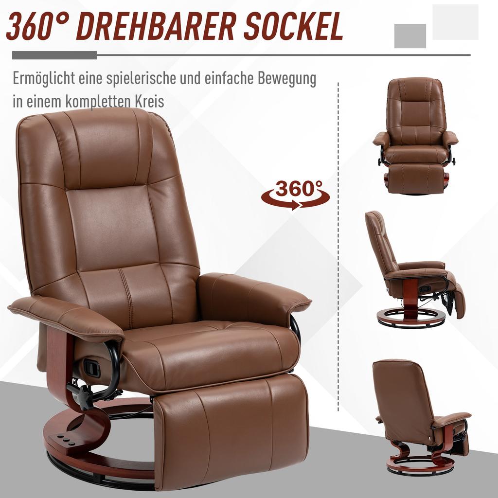 Recliner, Reclines 145 Degrees, Adjustable Footrest, Faux Leather, 360 Degrees Rotatable, Up To 120 Kg, Brown