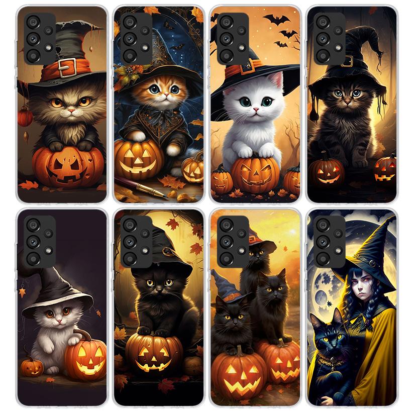 Black Kitten Halloween Pumpkin Phone Case For Samsung Galaxy A17 A57 A37 A16 A26 A36 A56 A15 A25 A35 A55 A14 A13 A54 A53 A34 A24