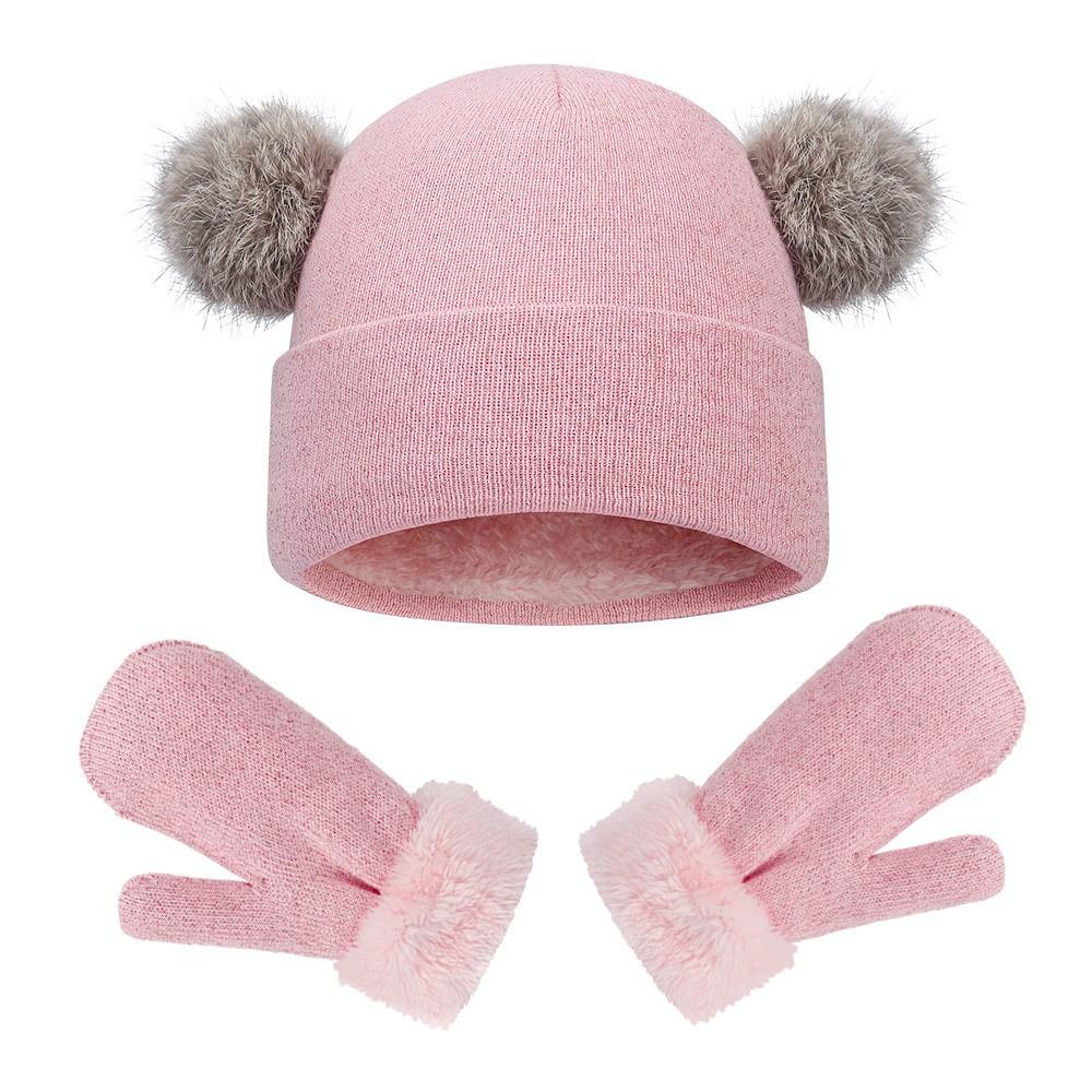 Children's Knitted Hat Gloves Two Piece Set Thickened Cold Proof Wool Hat Winter Windproof Ear Warm Set