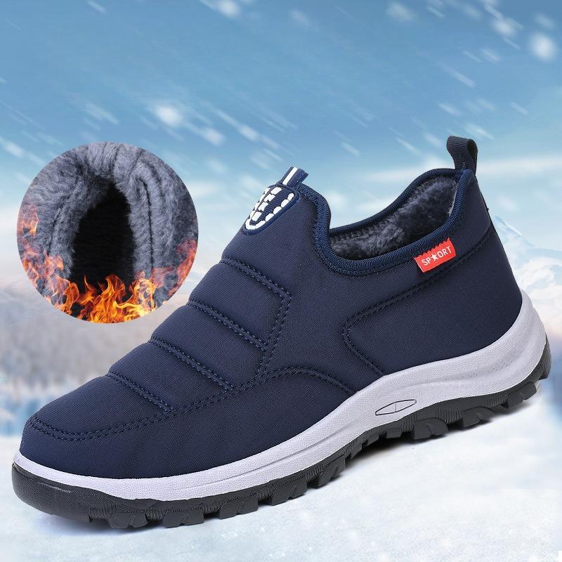 Fleece and Thickened Warm One-foot Men's Cotton Shoes, Waterproof Soft-soled Anti-slip Shoes