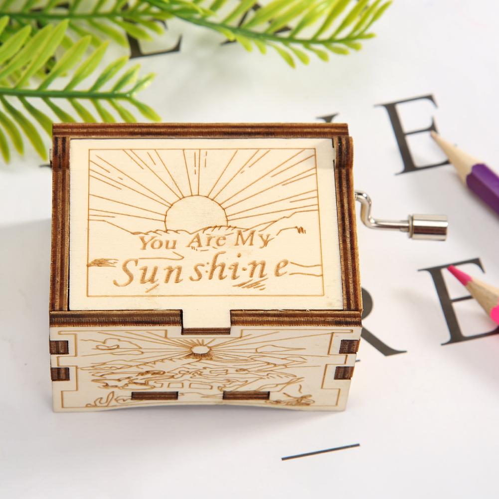 You Are My Sunshine Wooden Music Box Vintage Hand Cranked Music Box Creative Decorative Music Box Christmas Decor Exquisite Gift