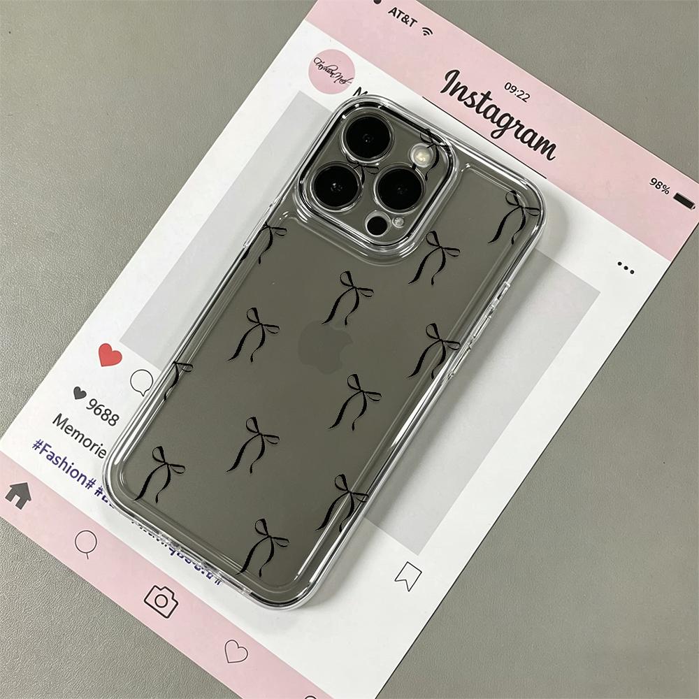 Black Bow Phone Case For Iphone 17 Pro Max Case Iphone 11 13 14 12 15 16E Pro Max 17E Air Clear Back Cover Bumper Funda
