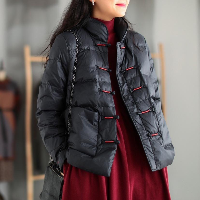Autumn and Winter Plus Size Women's Short Light Loose Hooded Jacket Casual Comfortable Ethnic Wind Collar Coat
