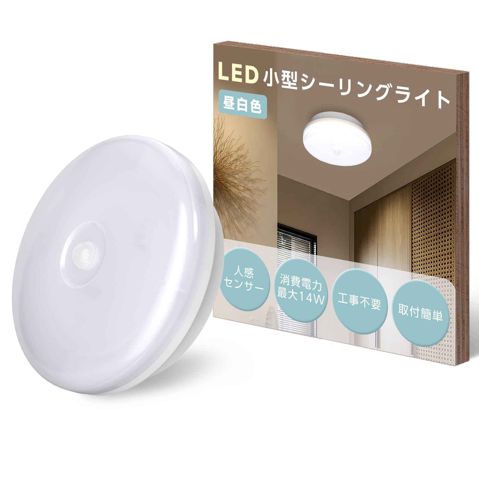 

[hidemasa] Compact Ceiling Light with Motion Sensor, Light Sensor, Outlet, Automatic OnOff, Brightness Sensing, Night Light, Slim, Indoor Lighting