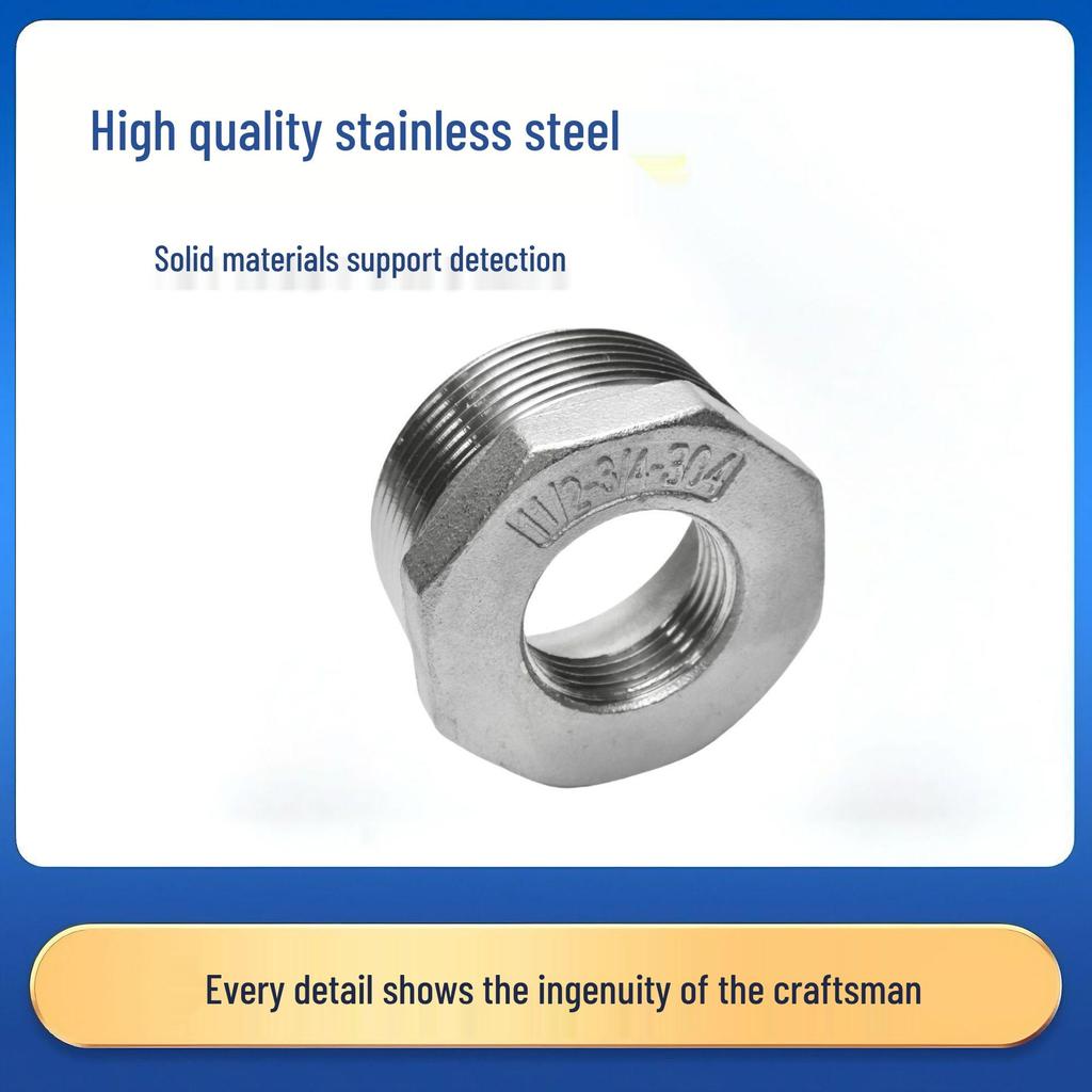 304 Stainless Steel Threaded Reducer Bushing: Inner/Outer Thread Connector, Direct Diameter Change, Sizes 1/2", 3/4", 1".