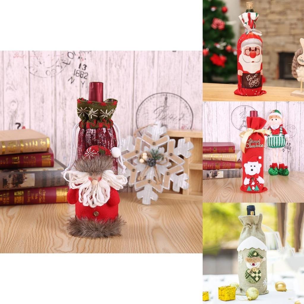 Charming Red Wine Bottle Cover Bags With Santa Claus And Snowman For Holiday Cheer