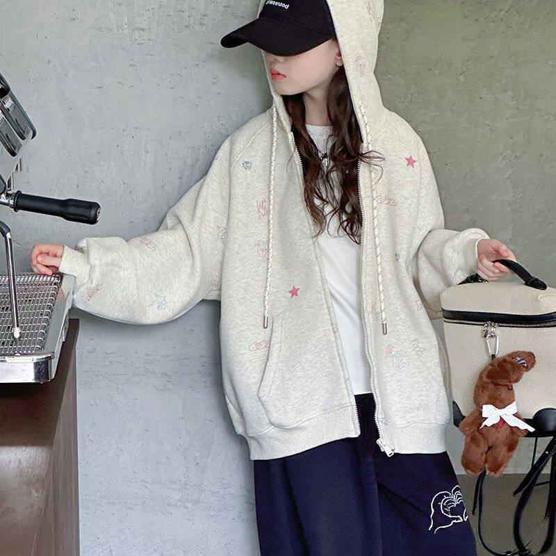 Girls Spring Autumn Casual Hoodie Jacket Stylish Sporty Outerwear for Big Kids Trendy Fashion