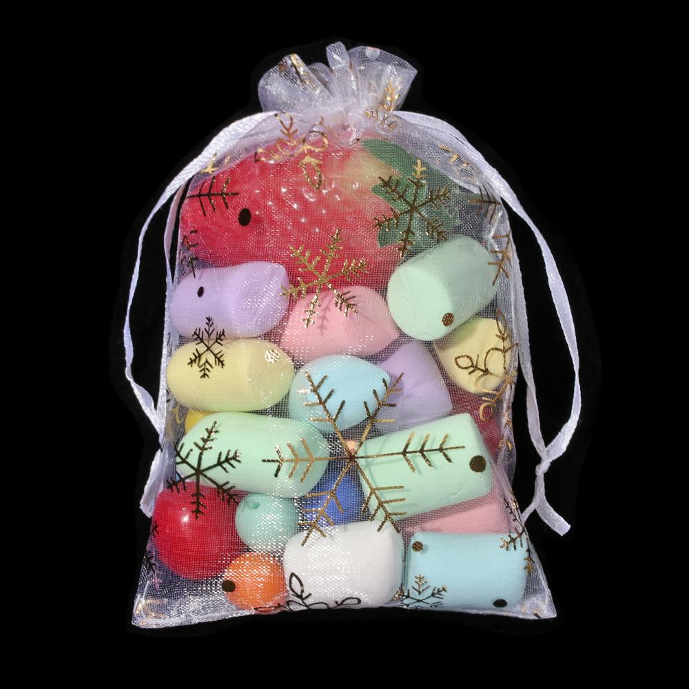 Red/White Snowflake Design Jewelry Packaging Bags Gift Pouches Drawstring Candy Pouch Organza Bags