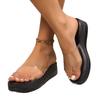 2025 summer new women's one-word slope heel thick-soled fashion cool slippers transparent open-toed casual square head slippers women
